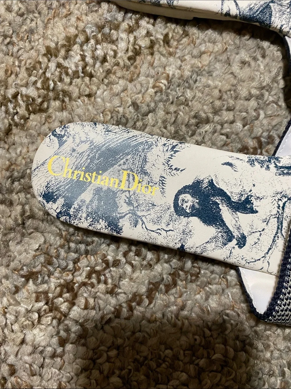 Dior Beige and Navy Christian Dior Logo Slide Sandals